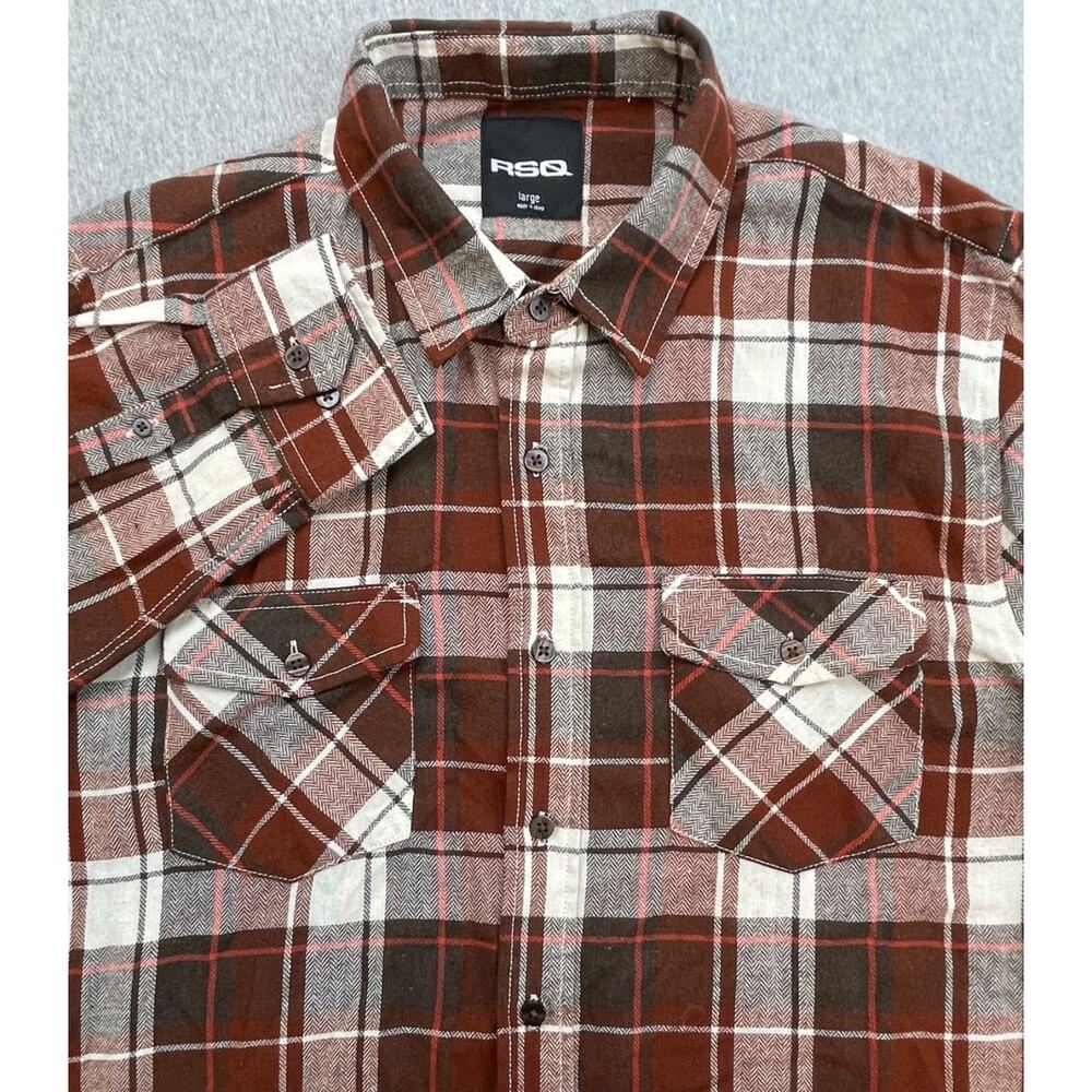 RSQ Shirt Mens Large Plaid Cotton Blend Long Sleeve Pockets Button Up